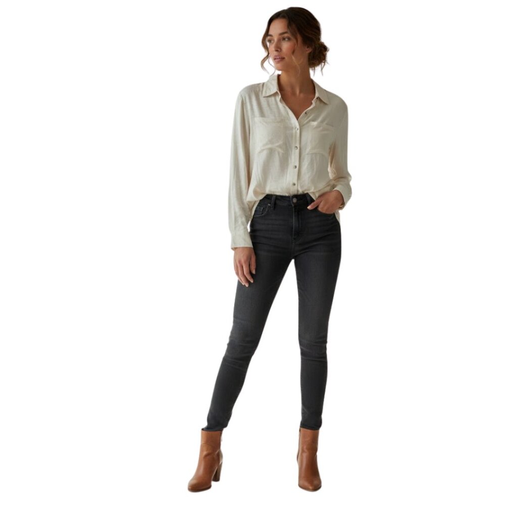 NWT Sanctuary Women’s Button Down‎ Blouse Cream 100% Rayon Soft Drapey Top S